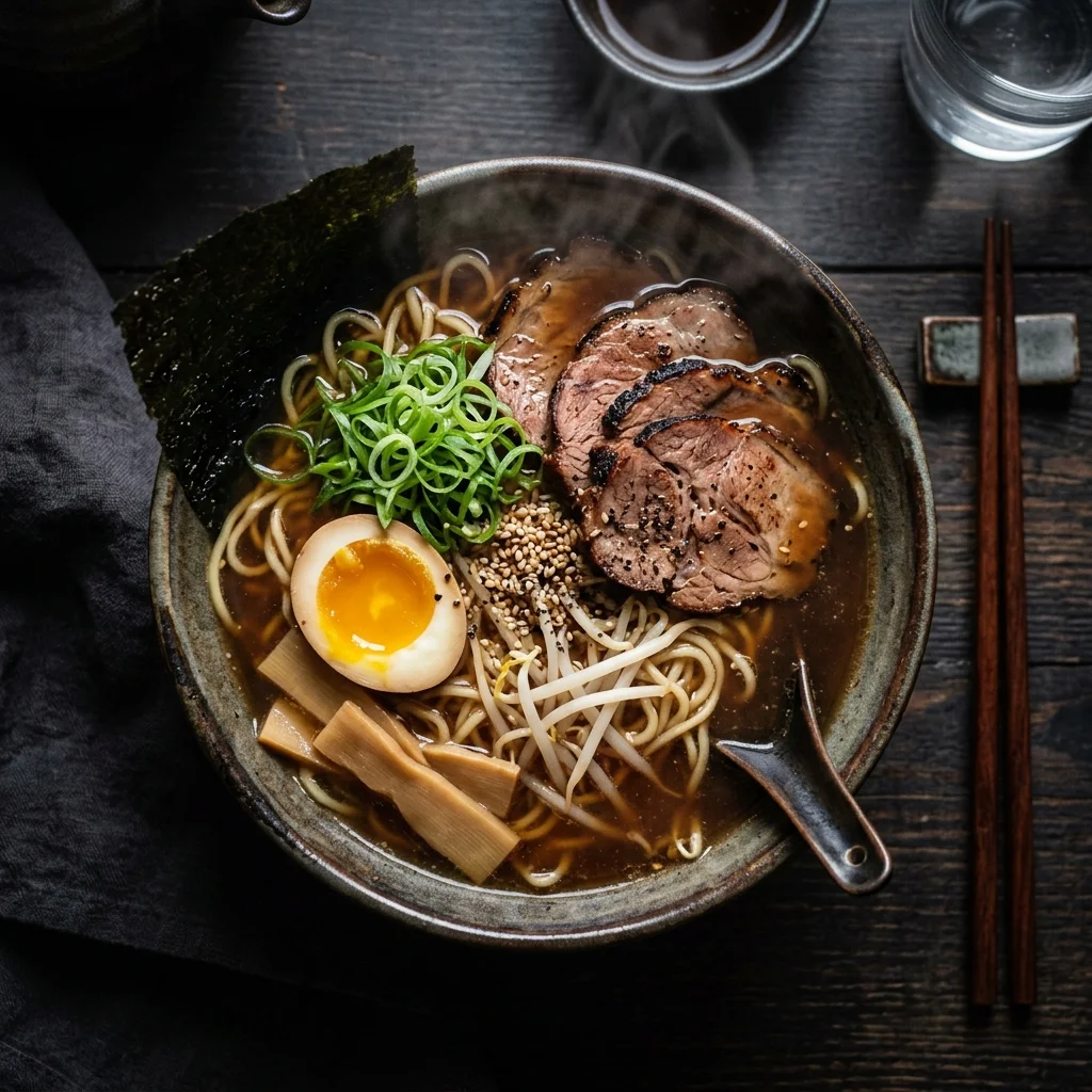 beef ramen recipe with sliced beef soft boiled egg and noodles