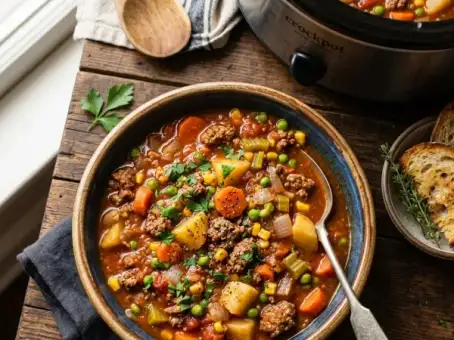 ground beef crock pot recipes with vegetables in slow cooker