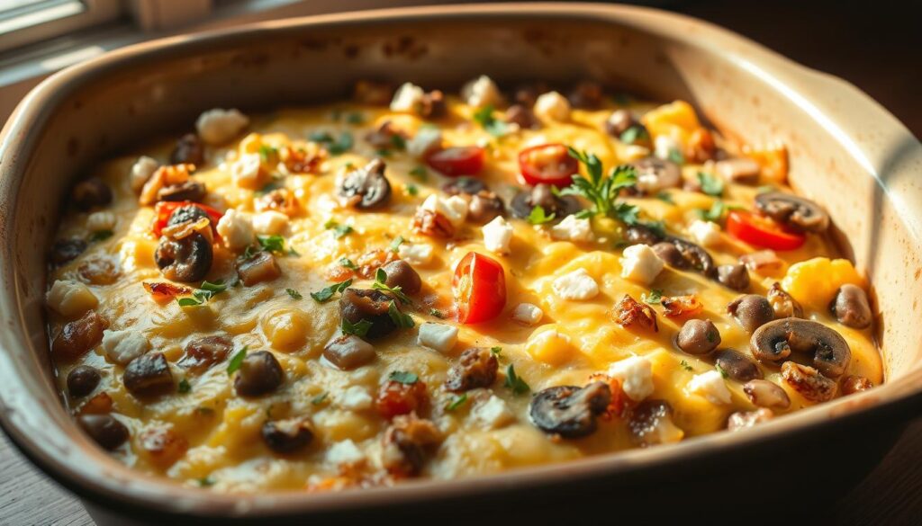 Keto breakfast casserole (eggs, cheese, and veggies)